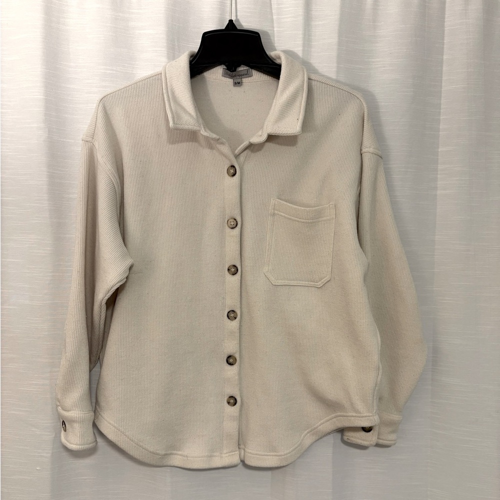Women’s Ribbed Button Down Shacket in Cream | size Small/Medium